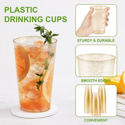 Imagem de Copos de plástico descartáveis Lamosi 14 onças Gold Glitter, pacote com 100