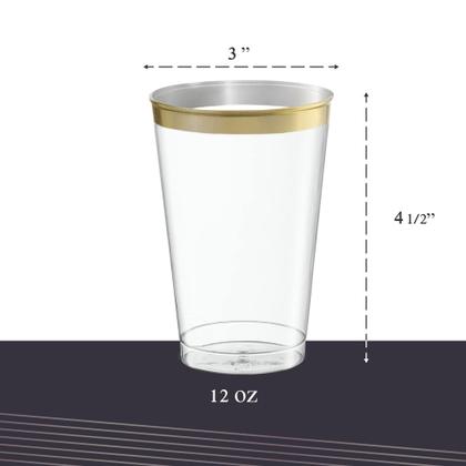 Imagem de Copos de plástico descartáveis PLASTICPRO 350 ml com borda dourada, pacote com 50