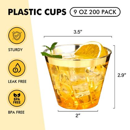 Imagem de Copos de plástico descartáveis RACETOP 270 mL com borda dourada pacote com 200
