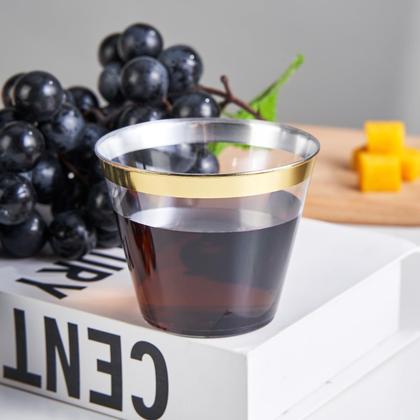 Imagem de Copos de plástico descartáveis RACETOP 270 mL com borda dourada pacote com 200