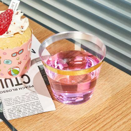 Imagem de Copos de plástico descartáveis RACETOP 270 mL com borda dourada pacote com 200