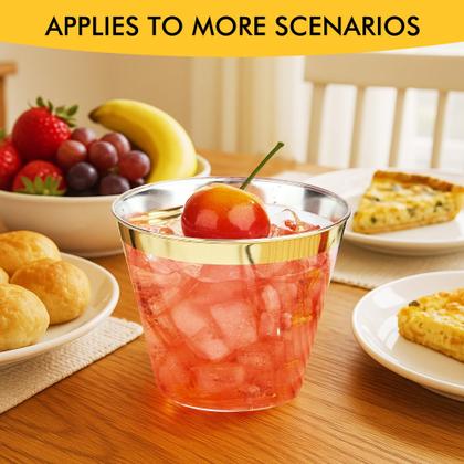 Imagem de Copos de plástico descartáveis RACETOP 270 mL com borda dourada pacote com 200