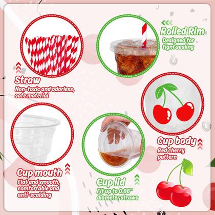 Imagem de Copos de plástico descartáveis Whaline Cherry 350 ml com tampas 50 unidades