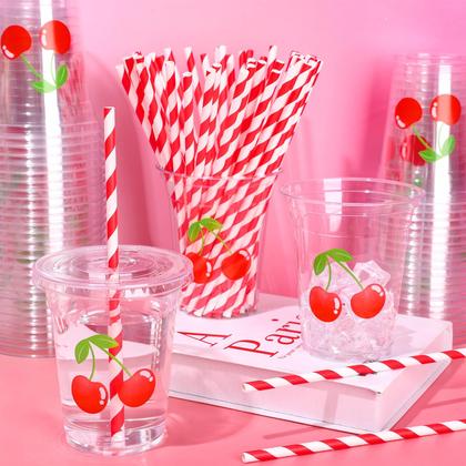 Imagem de Copos de plástico descartáveis Whaline Cherry 350 ml com tampas 50 unidades