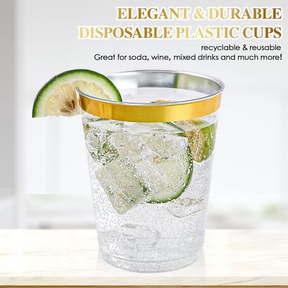 Imagem de Copos de plástico FOCUSLINE Gold 300 ml com borda dourada, pacote com 100