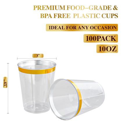Imagem de Copos de plástico FOCUSLINE Gold 300 ml com borda dourada, pacote com 100