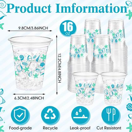 Imagem de Copos de plástico Funnymoom Seashell Beach 350 ml (pacote com 60)