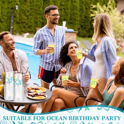 Imagem de Copos de plástico Funnymoom Seashell Beach 350 ml (pacote com 60)