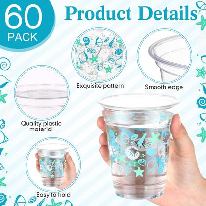 Imagem de Copos de plástico Funnymoom Seashell Beach 350 ml (pacote com 60)