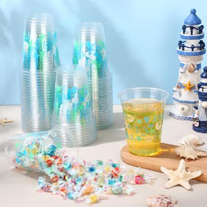 Imagem de Copos de plástico Funnymoom Seashell Beach 350 ml (pacote com 60)