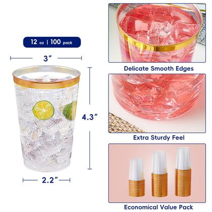 Imagem de Copos de plástico JOLLY CHEF 12 onças transparentes com borda dourada, pacote com 100