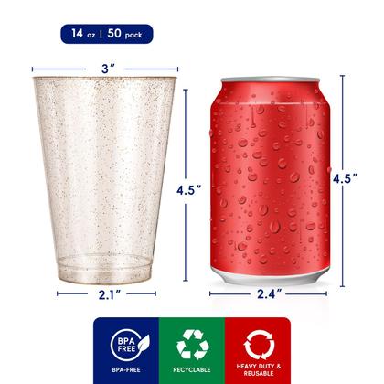 Imagem de Copos de plástico JOLLY CHEF 400 ml, pacote com 50 copos Gold Glitter