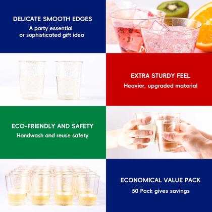 Imagem de Copos de plástico JOLLY CHEF 400 ml, pacote com 50 copos Gold Glitter