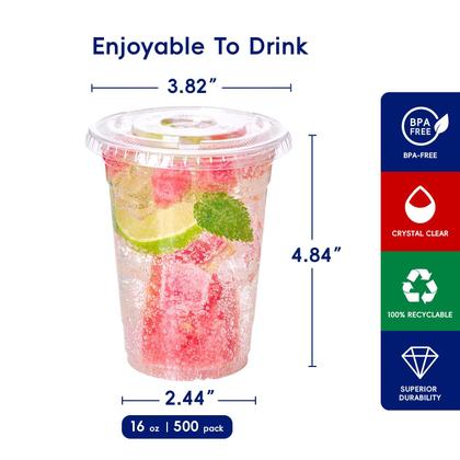 Imagem de Copos de plástico JOLLY CHEF 500 pacotes de 500 mL com tampas de PET transparente