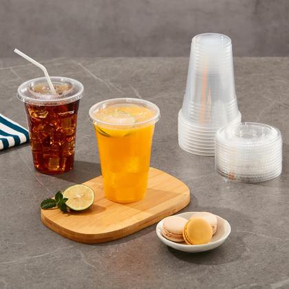 Imagem de Copos de plástico JOLLY PARTY 16 onças transparentes com tampas planas, pacote com 100