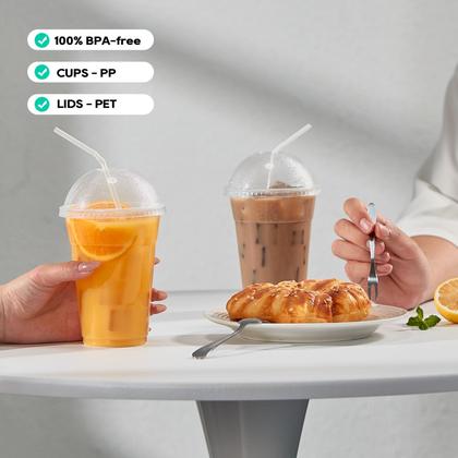 Imagem de Copos de plástico JOLLY PARTY de 16 onças com tampas em forma de cúpula para sorvete, pacote com 100 unidades