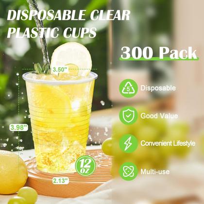 Imagem de Copos de plástico Lamosi, pacote 300, 350 ml, descartáveis transparentes, 12 onças
