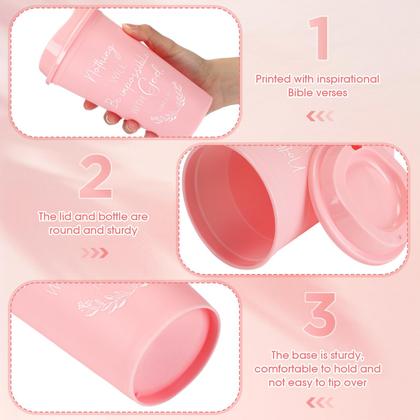 Imagem de Copos de plástico rosa Skylety, pacote com 60 copos, versículo bíblico de 470 ml