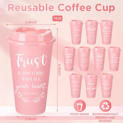 Imagem de Copos de plástico rosa Skylety, pacote com 60 copos, versículo bíblico de 470 ml