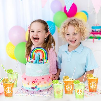 Imagem de Copos de plástico Sliner Groovy Party 350 ml com canudos 50 unidades