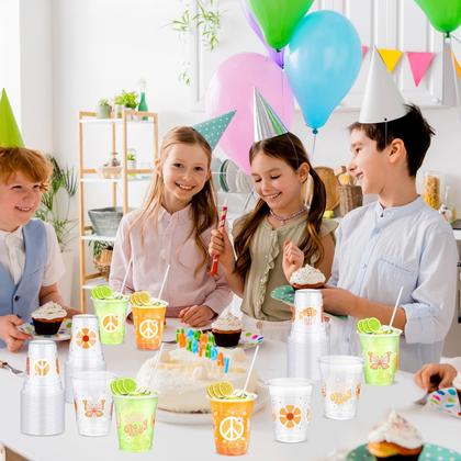 Imagem de Copos de plástico Sliner Groovy Party 350 ml com canudos 50 unidades