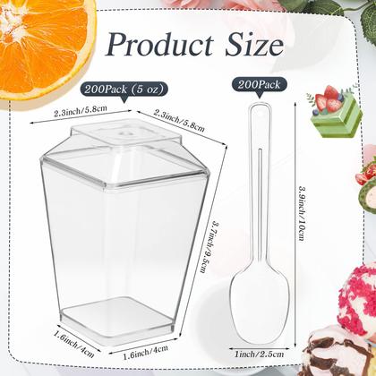 Imagem de Copos de sobremesa Mimorou, pacote com 200 ml, 150 ml com tampas e colheres de plástico