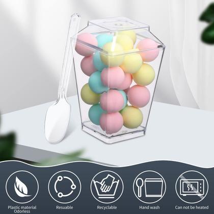 Imagem de Copos de sobremesa Mimorou, pacote com 200 ml, 150 ml com tampas e colheres de plástico