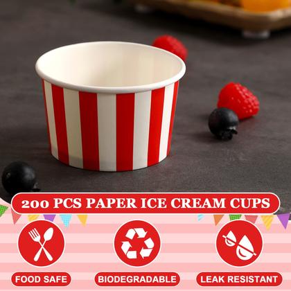 Imagem de Copos de sorvete Potchen, 200 unidades, 160 ml, vermelho, branco, listrado