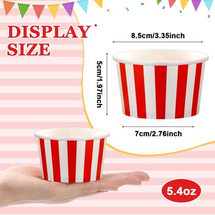 Imagem de Copos de sorvete Potchen, 200 unidades, 160 ml, vermelho, branco, listrado