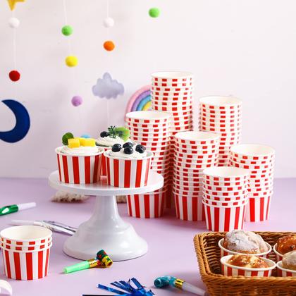 Imagem de Copos de sorvete Potchen, 200 unidades, 160 ml, vermelho, branco, listrado