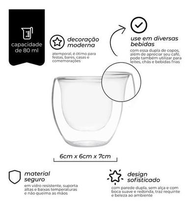 Imagem de Copos De Vidro Borasilicato Duplo 80ml Nespresso 06 Unidades