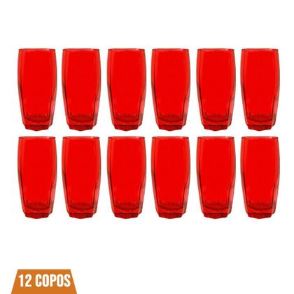 Imagem de Copos de Vidro Jogo com 12 Florence 370ml Vermelho Luxo