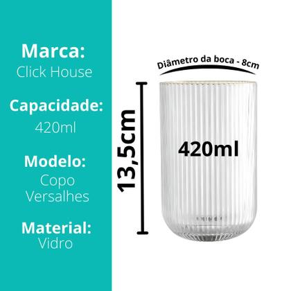Imagem de Copos de Vidro Versalhes Borda Dourada Canelado Bulk Long Drink Agua 420ml