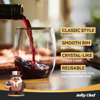 Imagem de Copos de vinho de plástico JOLLY CHEF 350ml, pacote com 40 unidades, aro dourado, sem haste