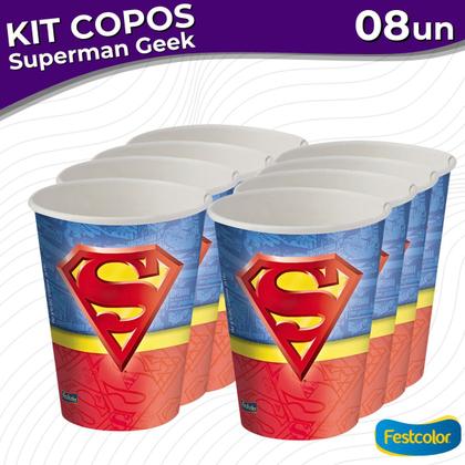 Imagem de Copos Descartáveis de Papel para Aniversário Comemoração - Superman Geek - 8 Unidades - Festcolor