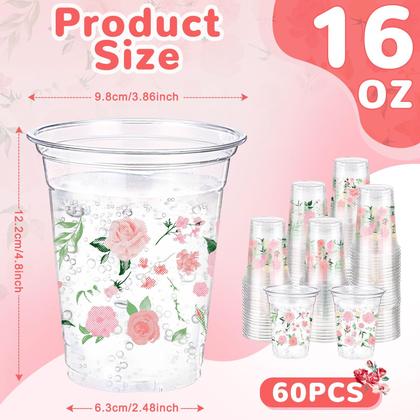 Imagem de Copos descartáveis de plástico Hushee Floral 480 ml 60 unidades