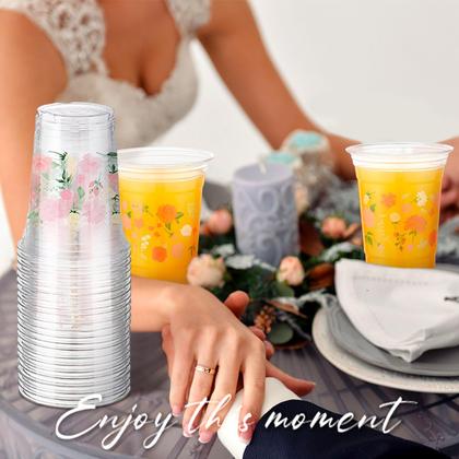 Imagem de Copos descartáveis de plástico Hushee Floral 480 ml 60 unidades