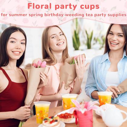 Imagem de Copos descartáveis de plástico Hushee Floral 480 ml 60 unidades