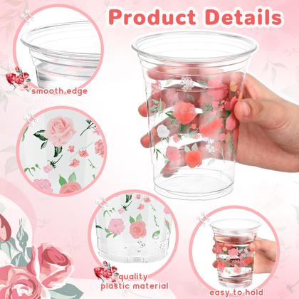 Imagem de Copos descartáveis de plástico Hushee Floral 480 ml 60 unidades