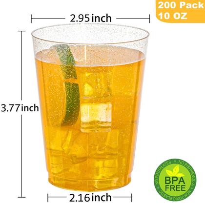 Imagem de Copos descartáveis I00000 200 unidades de 300 ml de plástico dourado com glitter