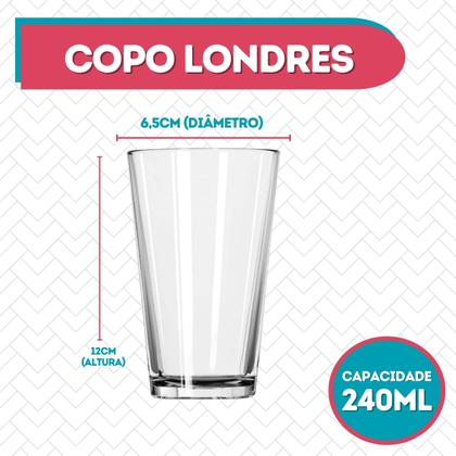 Imagem de Copos Londres Luxo 240 ML Vidro Transparente Mesa Posta 12 UN