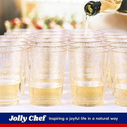 Imagem de Copos plásticos descartáveis JOLLY CHEF 9oz Gold Glitter x100