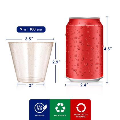 Imagem de Copos plásticos descartáveis JOLLY CHEF 9oz Gold Glitter x100