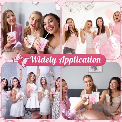 Imagem de Copos plásticos Jingmore Coquette 350mL com tampas e canudos x100