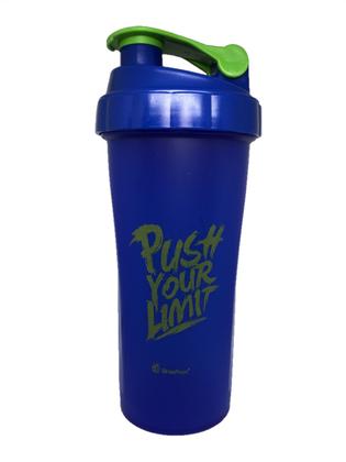 Imagem de Coqueteleira 600 ml Push Your Limit Garrafa Plástica Azul e Verde Livre BPA Água Academia - BrasFoot
