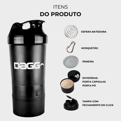 Imagem de Coqueteleira Academia Kit 2un Shaker Porta Whey Shakeira Copo Fitness C/ Mola 3 Compartimentos