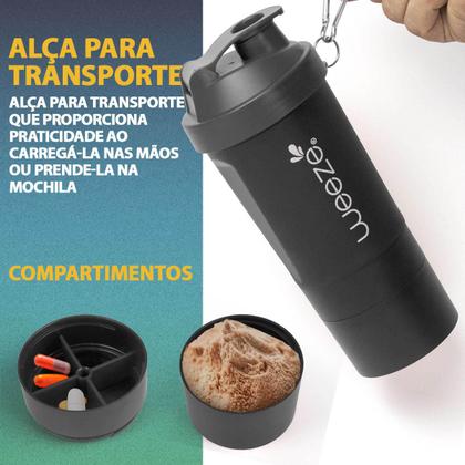 Imagem de Coqueteleira Copo Academia 500ml 3 Em 1 Shakeira Garrafa Shaker Com Mola Compartimentos Para Suplementos Fit