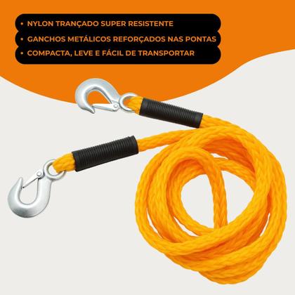 Imagem de Corda 3,50m Cinta Nylon Gancho Reboque Arraste Resistente