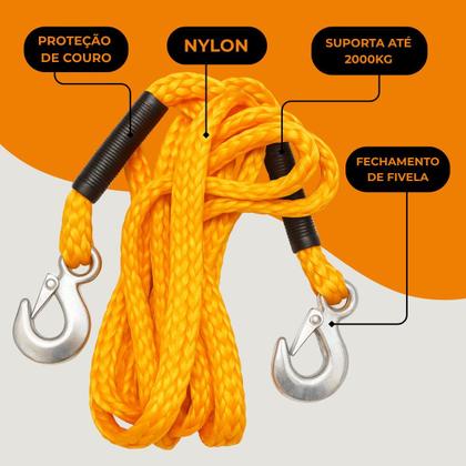 Imagem de Corda 3,50m Cinta Nylon Gancho Reboque Arraste Resistente