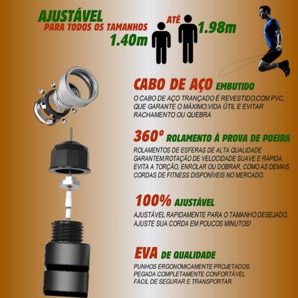 Imagem de Corda D Pular Exercício Funcional Speed Rope Rolamento Cabo De Aço 2,7m